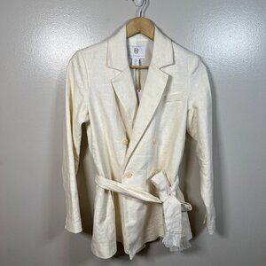 House of Harlow Linen Blend Blazer Jacket Size XS Ivory Double Breasted Tie